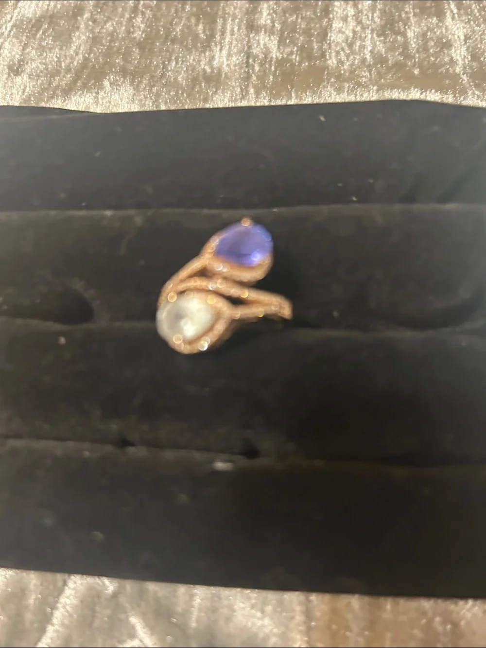 Effy 14K Rose Gold Ring with Tanzanite and Aquamarine pear shaped stones